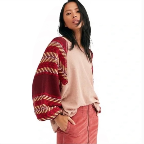 Free People Rainbow Dreams Balloon Sleeve Oversized  Sweater NEW - Picture 9 of 10